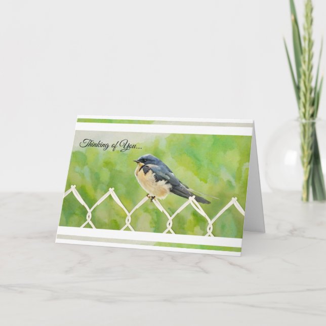Swallow on a Fence - Thinking of You Card (Front)