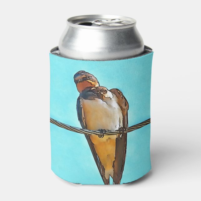 Swallow On A Wire Black Outline Art Can Cooler (Can Front)