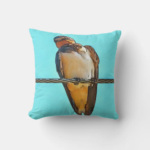 Swallow On A Wire Black Outline Art Cushion