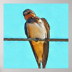 Swallow On A Wire Black Outline Art Poster