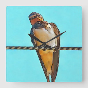 Swallow On A Wire Black Outline Art Square Wall Clock