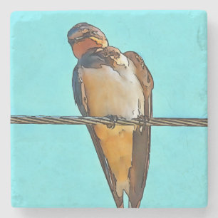 Swallow On A Wire Black Outline Art Stone Coaster