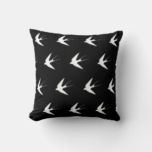 Swallow Pattern Pillow - Reverse Black & White