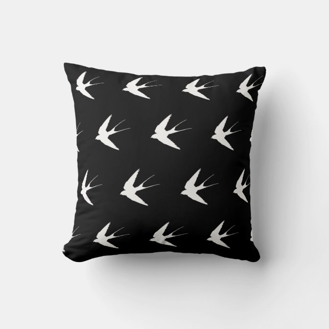 Swallow Pattern Pillow - Reverse Black & White (Front)