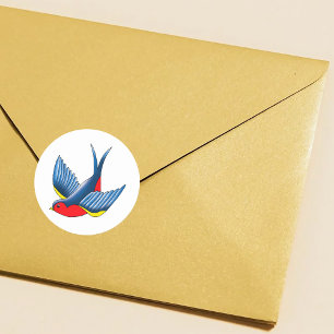 Swallow Red Blue Tattoo Classic Round Sticker
