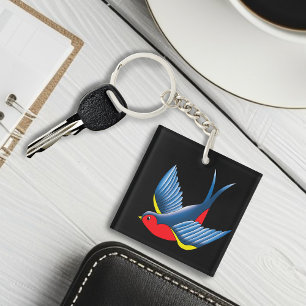 Swallow Red Blue Tattoo Key Ring