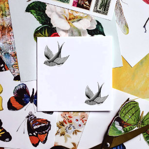 Swallow Red Blue Tattoo Rubber Stamp