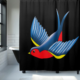 Swallow Red Blue Tattoo Shower Curtain