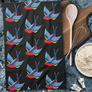 Swallow Red Blue Tattoo Tea Towel