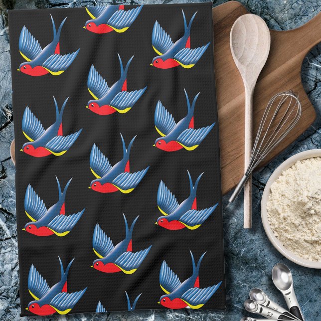 Swallow Red Blue Tattoo Tea Towel (Creator Uploaded)