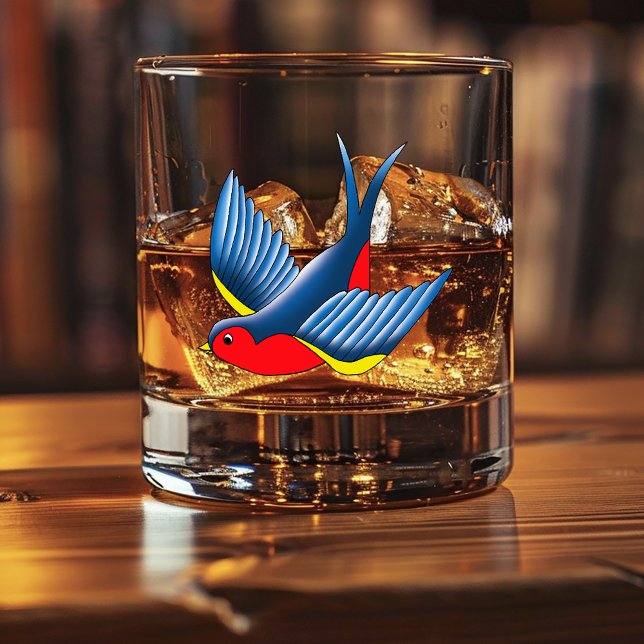 Swallow Red Blue Tattoo Whiskey Glass (Creator Uploaded)