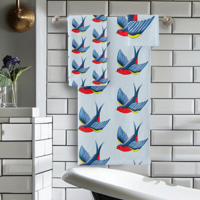 Swallow Red BlueTattoo Bath Towel Set (Creator Uploaded)