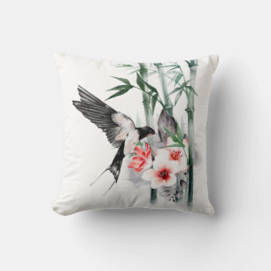 Swallow with Bamboo and flowers  Classic   Cushion