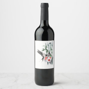 Swallow with Bamboo and flowers  Classic     Wine Label