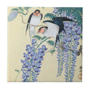 Swallows and Wisteria by Ohara Koson Ceramic Tile