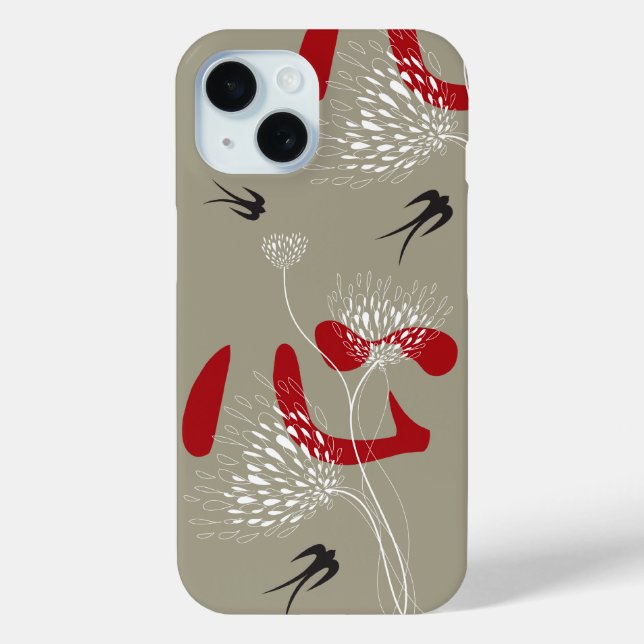 Swallows Birds Chinese Heart Oriental Kanji Floral Case-Mate iPhone Case (Back)