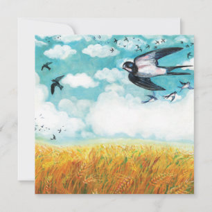 Swallows flying over a wheat field   card