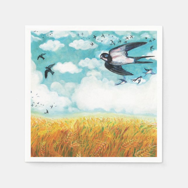 Swallows flying over a wheat field   napkin (Front)