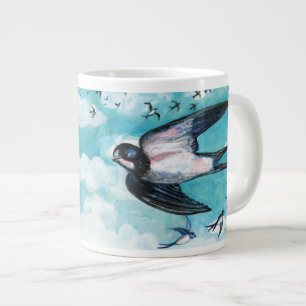 Swallows flying over blue sky large coffee mug
