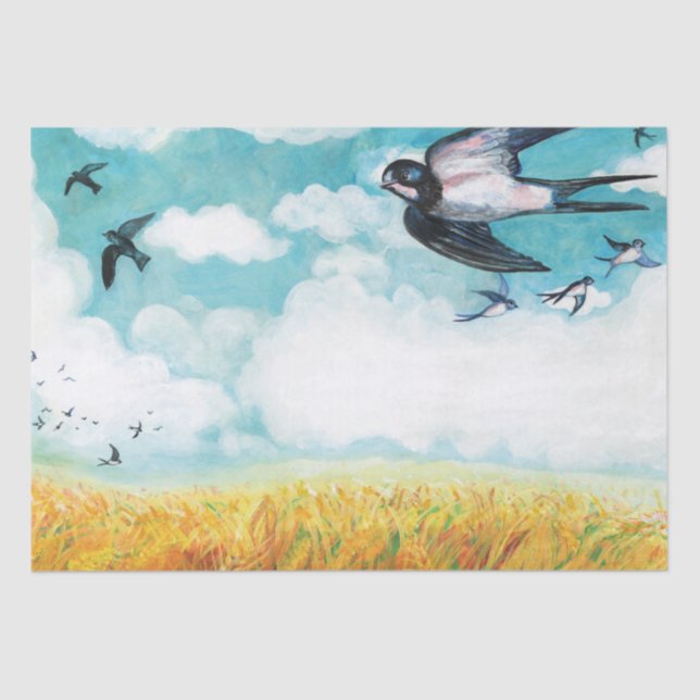 Swallows flying over blue sky  Tissue Paper (Front)