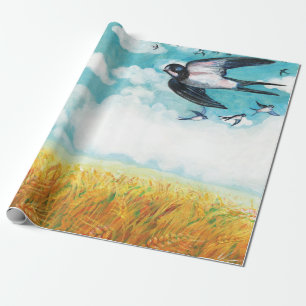Swallows flying over blue sky Wrapping Paper