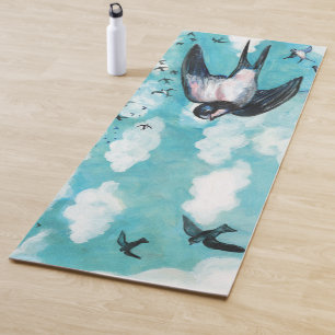 Swallows flying over cloudy blue sky   yoga mat