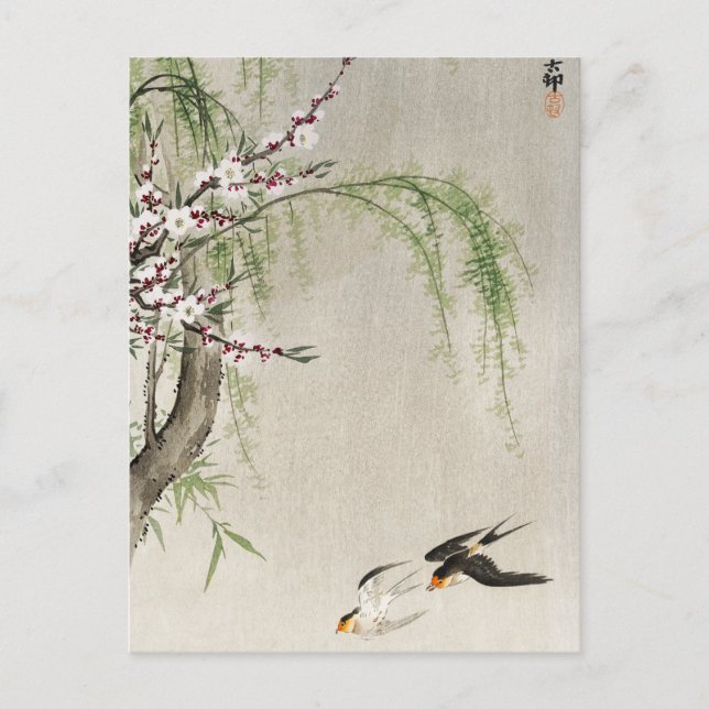 Swallows in Flight, Ohara Koson, Japanese Bird Art Postcard (Front)