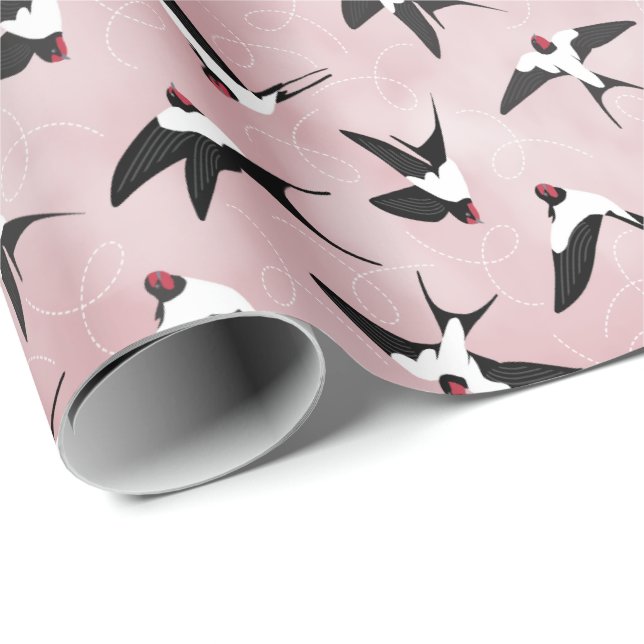 Swallows in the sky -Pink - Big scale Wrapping Paper (Roll Corner)