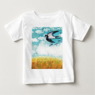 Swallows over a wheat field Illustration   Baby T-Shirt