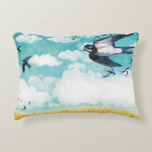  Swallows over a wheat field Illustration   Decorative Cushion