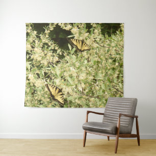 Swallowtail butterflies on flowering shrub tapestry