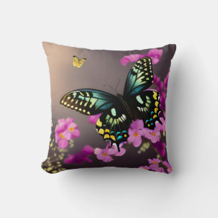 Swallowtail Butterfly and Pink Flowers Cushion