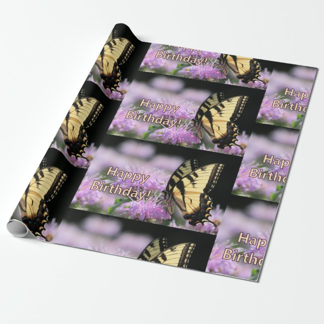 Swallowtail butterfly birthday wishes wrapping paper (Unrolled)