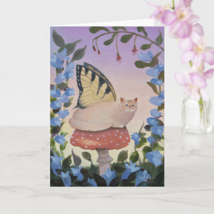 Swallowtail Butterfly Cat on Mushroom Card