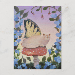 Swallowtail Butterfly Cat on Mushroom Postcard