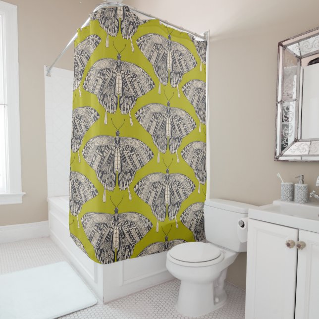 swallowtail butterfly citron basalt shower curtain (In Situ)