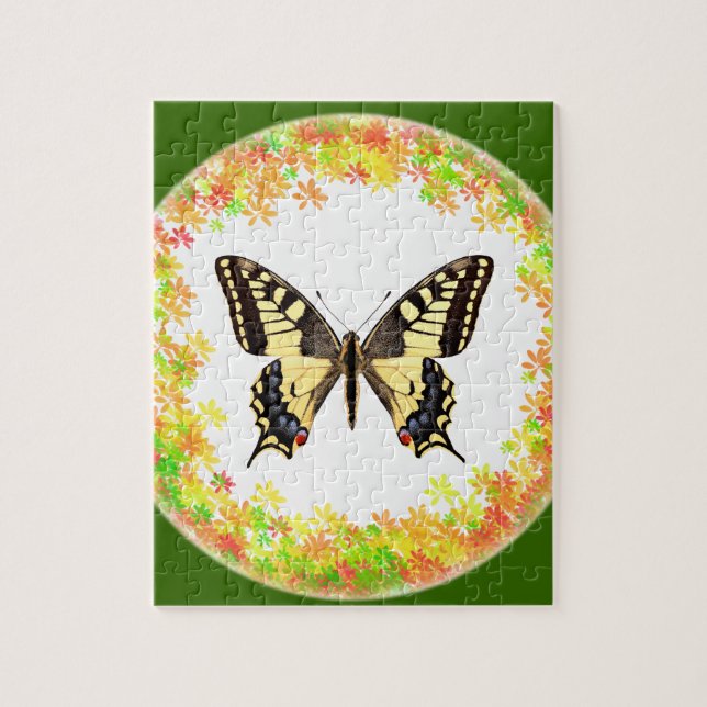 Swallowtail butterfly in frame of leaves jigsaw puzzle (Vertical)