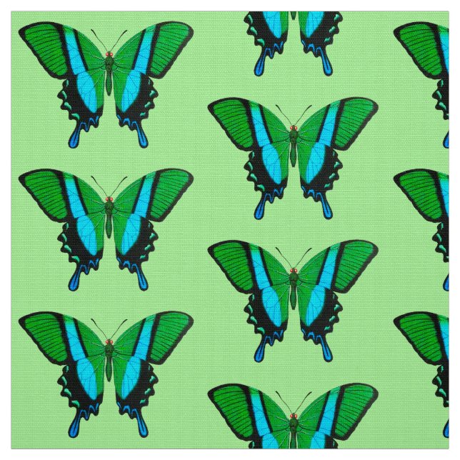 Swallowtail Butterfly in Green, Turquoise & Black Fabric (Swatch)