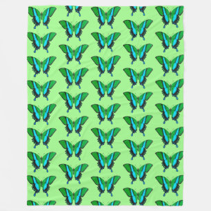 Swallowtail Butterfly in Green, Turquoise & Black Fleece Blanket