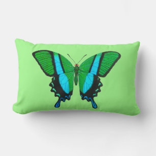 Swallowtail Butterfly in Green, Turquoise & Black Lumbar Cushion