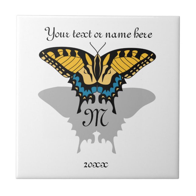 Swallowtail Butterfly Monogram Ceramic Tile (Front)