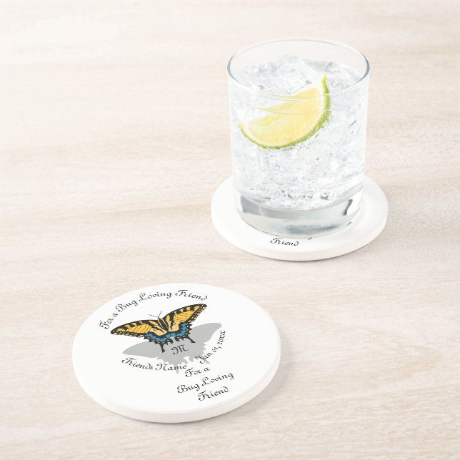 Swallowtail Butterfly Monogram Coaster (Side)