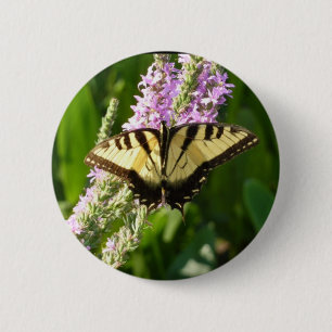 Swallowtail Butterfly on Purple Wildflowers 6 Cm Round Badge