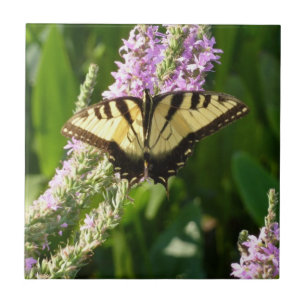 Swallowtail Butterfly on Purple Wildflowers Ceramic Tile