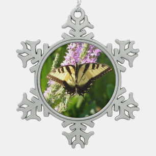 Swallowtail Butterfly on Purple Wildflowers Snowflake Pewter Christmas Ornament