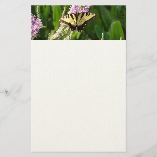 Swallowtail Butterfly on Purple Wildflowers Stationery (Front)
