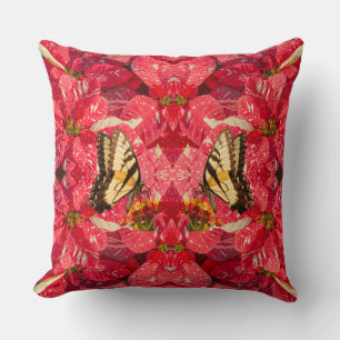 Swallowtail butterfly on Red Poinsettia Flower Cushion