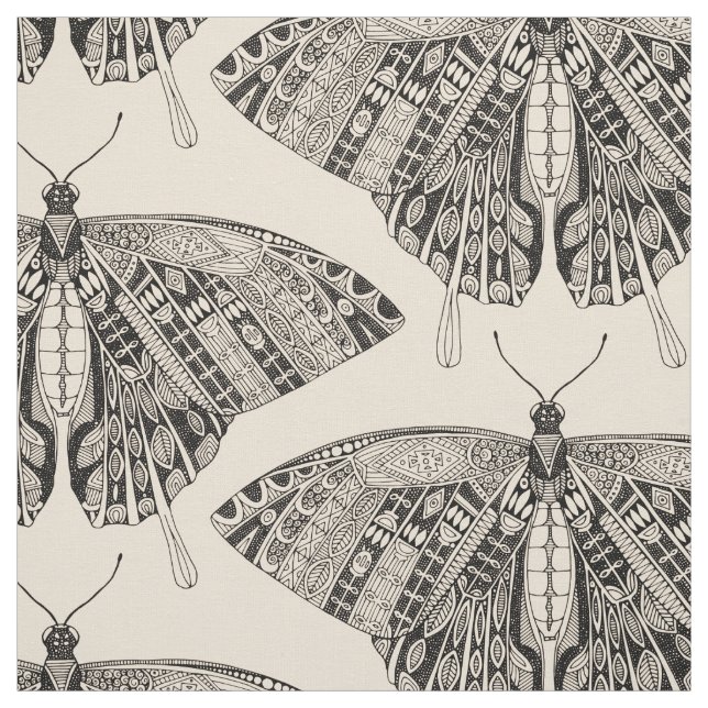 swallowtail butterfly pale peach black fabric (Swatch)