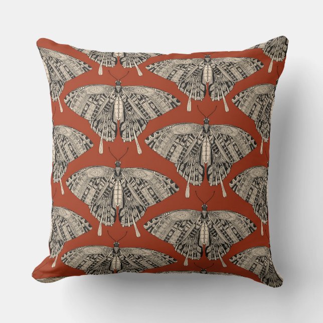 swallowtail butterfly terracotta black cushion (Front)