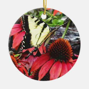 Swallowtail on Red Coneflower Ceramic Ornament